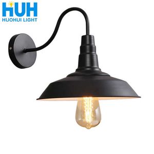 Vintage Wall Lamp Led Light E27 Edison light Loft Retro Iron Paint American Old Style Simplicity Black Pot Cover with Lamp Shade 210724