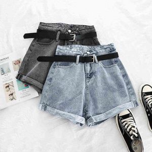 Koreanska mode sommar kvinnors jeans shorts höga midja lösa hajuku dragkedja streetwear denim kvinna kläder n0012 211129