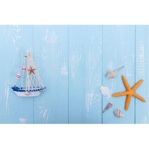 Decorazione per feste in legno a bordo azzurro Backdrop Starfish Boat Pography Birthday Baby Shower Decorazioni per matrimoni Pun di Booth