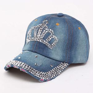 Женская рваная джинсовая бейсболка ручной работы со стразами, джинсовая кепка с надписью Love Bejeweled Crown Sparkle Bling Hat