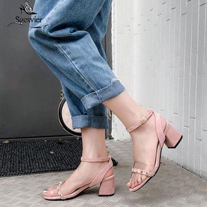 Sgesvier Summer Sandals Women Shoes Sexy Peep Toe Sandalia Mujer Party Lady High Chunky Heel Buckle Size 34-47 G502