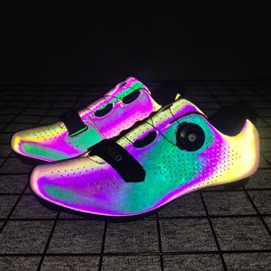 Calçado de ciclismo Rodovia Sapatos de travamento de bicicleta Montanha Autotravamento Giratório Iridescência Luminosa para homens e mulheres