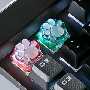 Leuke D Snow Cat Design Resin Keycaps voor Cherry MX Switch Mechanical Keyboard Groen Roze Wit Transparante Backlit Key Caps Toetsenborden