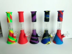 Silicone Bongs Percoladores Tubos de Água Shisha Hookah Tubo de Percolador Conjuntos com 14mm Tigela de vidro Mini Bong Dab Rigs