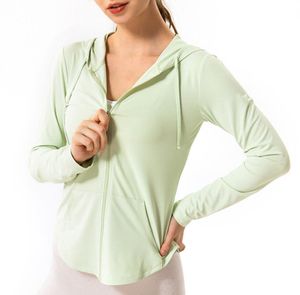 LU-159 Womens Jacket Breattable Quick Dry Yoga Sports Coat Running Fitness Shirt Långärmad gymkläder Kvinnor Träning Huven Cardigan