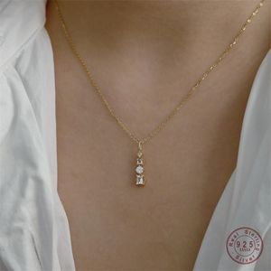 925 Sterling Silver Japanese Square Bar Kryształ Wisiorek 14K Złoto Platerowanie Naszyjnik Kobiety Luksusowy Temperament Biżuteria ślubna 210721