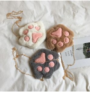 Çanta Sevimli Ayı Pençe Kız Zincir Fermuar Omuz Çantası Güzel çocuk Yumuşak Peluş Sikke Bebek Erkek Aksesuarları Küçük Crossbody Çanta