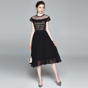 Fashion Runway Summer Dress Women Lace Patchwork Mesh Ruffle Vintage Self-Portrait Dresses Vestidos 210520