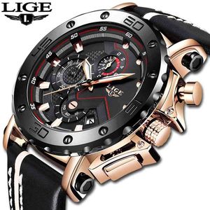 Lige моды мужские часы верхний бренд роскошный большой циферблат военные кварцевые часы кожаный водонепроницаемый спортивный хронограф часы мужчины 210517