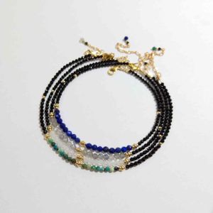 Lii ji natursten svart spinel lapis lazuli moonstone labradorit chrysocolla US 9k gf anklet 23cm med extra länk