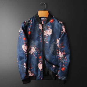 Роскошный цветочный принт бомбардировщик куртка мужчин 2021 Королевские повседневные пальто ветровки одежды для ветровки на улице Социальные мужские высококачественные мужские куртки