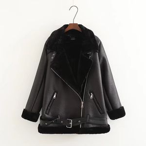 블랙 코트 여자 재킷 여분의 두꺼운 따뜻한 가죽 라이더 재킷 인공 모피