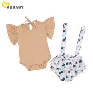 6M-4Y born Infant Toddler Baby Kid Girl Flower Clothes Set Ruffles Romper Shorts Overalls Summer Costumes 210515
