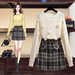 Women s Tracksuits Flowers Set Pullover Knitting Sweater Twist A Word Skirt Of Tall Waist Lattice Two Clothing Leisure Suit Outfit