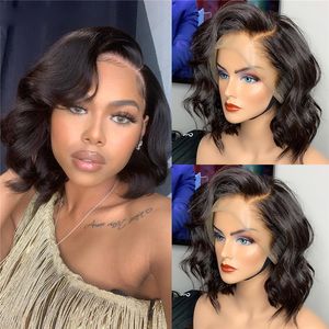 Wholesale burmese hair remy body wave resale online - Body Wave Short Bob Wigs x4 Lace Front Human Hair Wigs For Women Brazilian Body Wave Remy Hair Pre plucked