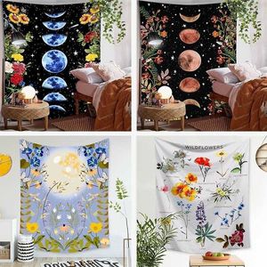 Vintage Bohemian Tapestry Moon Flores Moda Tapeçaria Quarto Manterneira Home Decoração de Casa Pano de Parede 210609