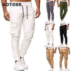 Fashion Men Jogger Pants Knitting Fitness Mens Outdoor Gym Bodybuilding Clothing Autumn Multi-pocket Casual Harem Cargo Trousers H1223