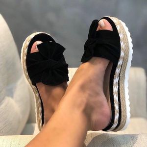 Rimocy Summer New Women Platform Slippers Fashion Bowtie Non-slip Sandals Woman Outdoor Flip Flops Beach Shoes Female Slides X0523