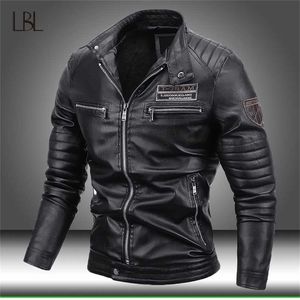 Giacca da uomo in ecopelle Moto Cappotti in pelle PU Uomo Autunno inverno in pile Giacche calde Uomo Spessa antivento Outwear 211110