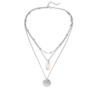 Collana pendente con guscio Boho per le donne Catena lunga rotonda Moneta multistrato Choker Collanos Collares gioielli da sposa