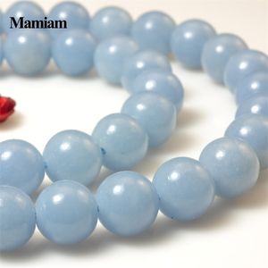 Mamiam Natural A Peru Blue Anglite Koraliki 6mm 8mm Gładkie Luźne Okrągły Kamień DIY Bransoletka Naszyjnik Biżuteria Dokonywanie Gemstone Design