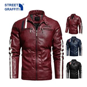 Giacca moto da uomo 2021 Autunno Inverno Uomo Faux PU giacche in pelle ricamo casual cappotto da motociclista cerniera giacca in pile maschile 220211