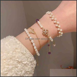 Charm Bransoletki Biżuteria Bransoletka Pearl Tanshui Pleciony Moda Design Uczucie Fishtail Bee Dwuwarstwowa Warstwa Net Lady Drop Dostawa 2021 0Fibv