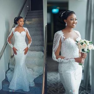 Customize White Mermaid Wedding Dresses Lace Sequined Boho Bridal Gowns 2022 Spring Fashion vestido de novia