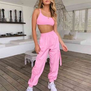 Two Piece Set Vest 2 Women Fashion Suit Long Pants Sport Suits Female Clothes Fitness s Pink Yellow 210517