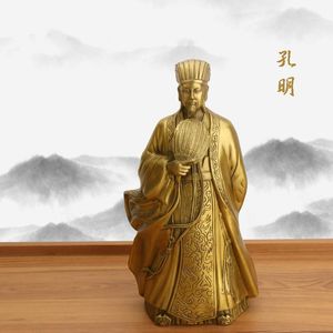 装飾的なオブジェクト置物Zhuge Liang Statue純銅工芸品Feng Shuiの装飾彫刻睡眠Grgon Bronze家族、オフィス