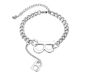 Fashion Double-Layer Chain Bracelet Wild B Letter Stainless Steel Gift for women Mens 160mm+60mm Extension