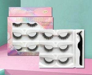 3D Nerz Selbstklebende 3 Paare/satz Natürliche Falsche Wimpern Weiche Licht Wimpern Mit Pinzette Make-Up Kit Kein Kleber Erforderlich