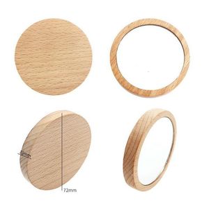 Wood Small Round Mirror Portable Pocket Wooden Mini Makeup Wedding Party Favor Gift Custom