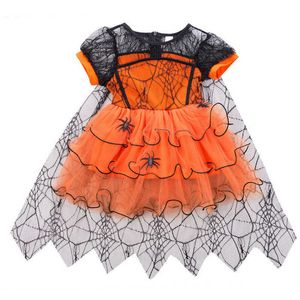 Halloween Baby Girls Witch Costume Childs Dress Spider Web Lace Rainbow Fancy Dress Baby Outfit Kids Party Kläder 0-5t Y0903