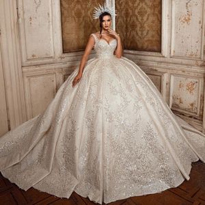 Plus Size Ball Gown Wedding Dresses Lace Glitter Long Sparkle Bridal Gowns Backless Customise Luxury vestido de novia