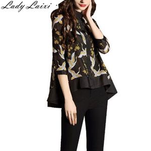 Großer Rabatt Frühling Herbst Frauen Bluse Casual Floral Print Tier Muster Drei Viertel Damen Lose Shirt Top 210529