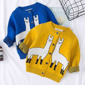 Autumn Winter Baby Boys Girls Alpaca Pattern Cardigan Coat Children Clothing Long Sleeve Knitted Kids 210429