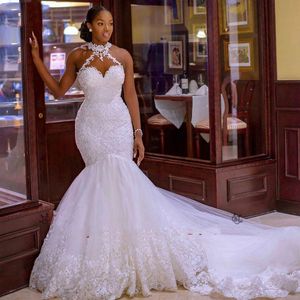 Arabic Aso Ebi Vintage Lace Beaded Sheer Neck Mermaid Bridal Dresses Sexy Cheap Wedding Gowns Dress