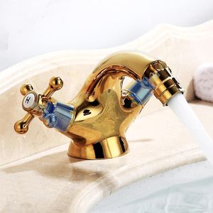 Bathroom Sink Faucets Gold Toilet Bidet Faucet Adjustable Aerator Anal Cleaning Basin Tap Deck Mount Double Handle Cold Water Mixer
