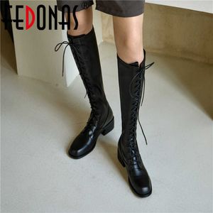 Vintage Knee High Boots Fall Winter Tight Cross Tied Genuine Leather Wedding Party Ladies Shoes Woman 210528
