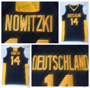 Mens Dirk Nowitzki # 14 Deutschland Team Германия Баскетбол Майки Урожай сшитые рубашки S-XXL