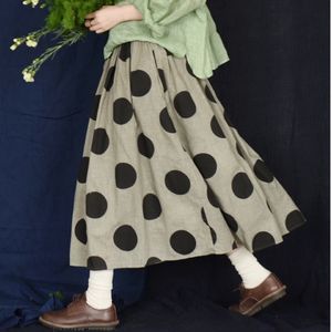 Summer Vintage Dot Print Cotton Skirts Women Fashion Casual Loose All-match Jupe Elegant Temperament Office Lady Skirt 210525