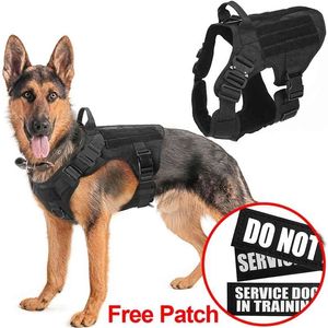 Tactical Dog Harness Metal Buckle Pet Stażowy Kamizelka Niemiecka Pasterz K9 Pies Uprząż i Smycz Zestaw na małe Duże psy 210729