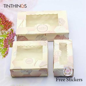 20PCS Paper Gift Box With Window Pink Marble Wedding Party Favors Food Packaging Candy Cardboard Cake Bags Valentine's Day 211216