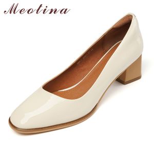 Meotina Décolleté Donna Scarpe con tacco grosso in vera pelle naturale Scarpe con tacco medio poco profonde Scarpe con tacco medio Calzature femminili Beige Primavera 33-40 210520