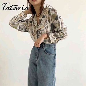 Spring Summer Blouses Women's Fashion Printing Buttons Turn Down Collar Casual Female Shirts Autumn Woven Top's Women 210514