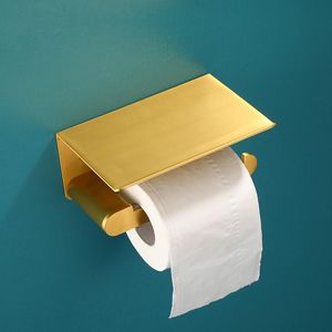 Toilet Paper Holders Bathroom Tissue Holder Aluminum Roll Rack Lavatory Shelf Wall Mounted Nail Punched Bath Hardware Brushed Gold