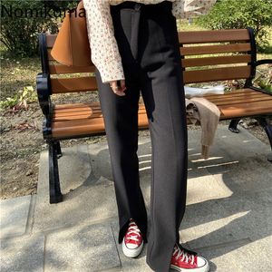 Nomikuma Spring High Waist Elegancki Split Długie Spodnie Wiosna Nowe Kobiety Spodnie Koreańskie Spodnie Solidne Pantalones de Mujer 6e374 210427