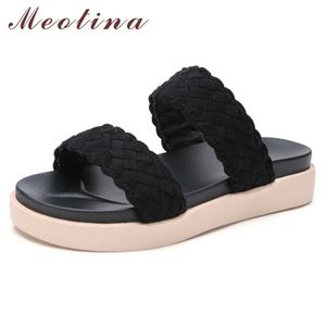 Meotina Sapatos de Verão Mulheres Espadrille Plataforma Plataforma Plataforma Sapatos Designer Open Toe Slides Feminino Sandálias Preto Tamanho 35-40 210608