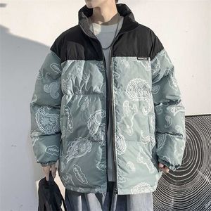 Mężczyźni Trend Street Trend Grube Kurtki Zimowe Kolor Blokowanie Pary Chleb Collar Collar Parkas Casual Retro Wyściełana kurtka 211129